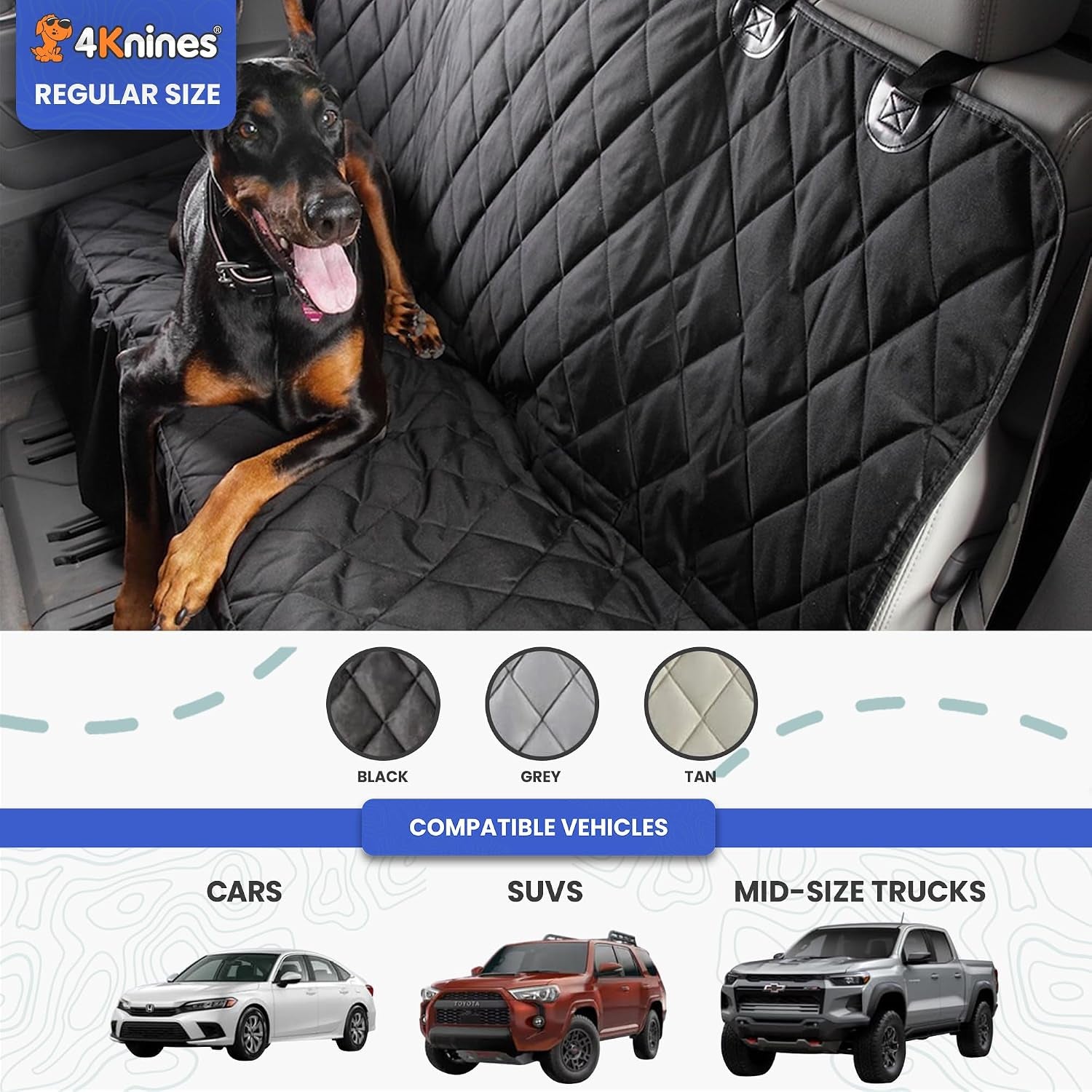 Back Seat Pet Cover for Dogs W/O Hammock – 54" Wide, Waterproof Car Seat Cover, Non-Slip, Heavy-Duty – Fits Cars, Suvs, Small Trucks – 2 Seat Belt & Latch Access – Back Seat Protector (Black)