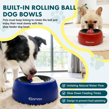 Rolling Ball Dog Lick Bowl, Slow Feeder Dog Bowls, Non-Slip Design, Interactive Dog Licking Toy & Dog Enrichment Toys, Dog Lick Ball Bowl for Wet Food, Yogurt, Bone Broth, Nutrient Solution (Blue)