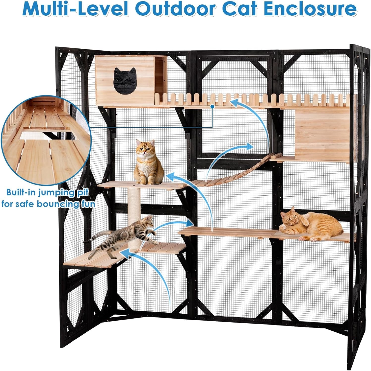 71.1" L Large Cat Catio Outdoor Cat Enclosure Window Acess, Walk-In Cat Cage Cat House for Multiple Indoor Outdoor Cats, outside Patio 6 Doors Weatherproof Roof