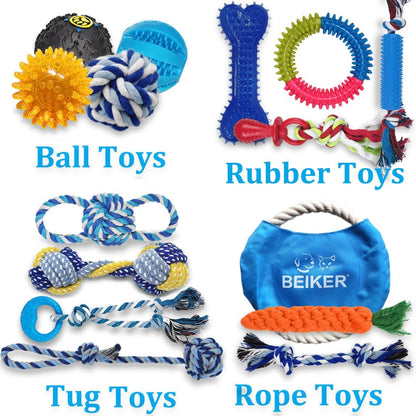 Dog Teething Chew Toys - 15 Pack Small Medium Breed Puppy Toy, Variety Dogs Rope Chew Toys Bundle for Boredom, Pet Interactive Squeaky Treat Dispensing Ball for Puppies