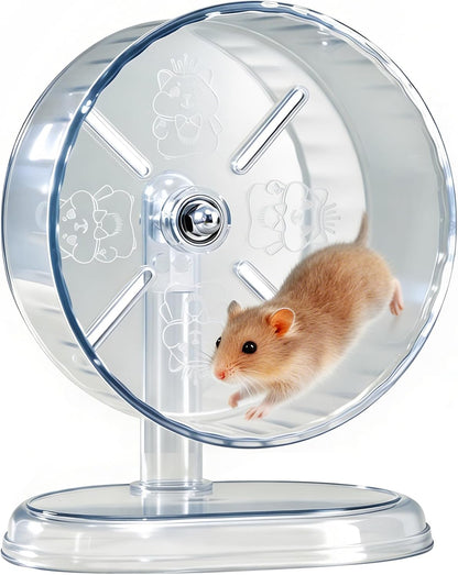 Hamster Exercise Wheel,Super-Silent Small Animals Exercise Wheels,Quiet Hamster Running Wheels with Adjustable Stand for Hamsters, Gerbils, Rats, or Other Small Pets (Transparent, 8.3 Inch)