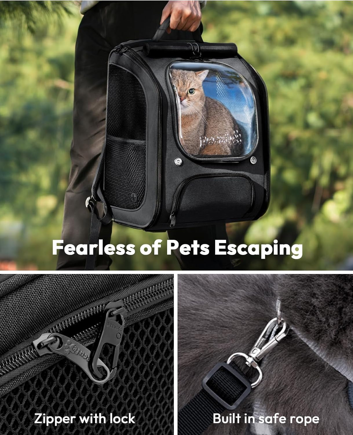 Cat Backpack Carrier, Large Space Cat Bubble Backpack, Breathable Cat Carrier, Shaded Dog Backpack Carrier, Ergonomic 3D Design for Travel, Hiking, Walk, Suitable for Shopping, Car, Vet, Black