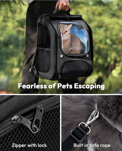 Cat Backpack Carrier, Large Space Cat Bubble Backpack, Breathable Cat Carrier, Shaded Dog Backpack Carrier, Ergonomic 3D Design for Travel, Hiking, Walk, Suitable for Shopping, Car, Vet, Black