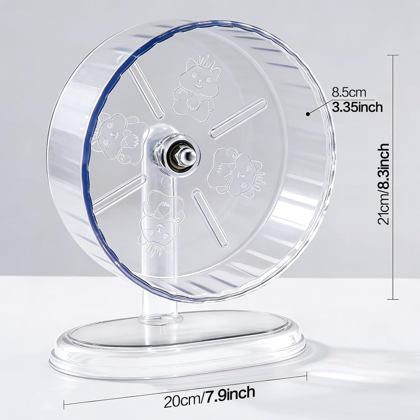 Hamster Exercise Wheel,Super-Silent Small Animals Exercise Wheels,Quiet Hamster Running Wheels with Adjustable Stand for Hamsters, Gerbils, Rats, or Other Small Pets (Transparent, 8.3 Inch)