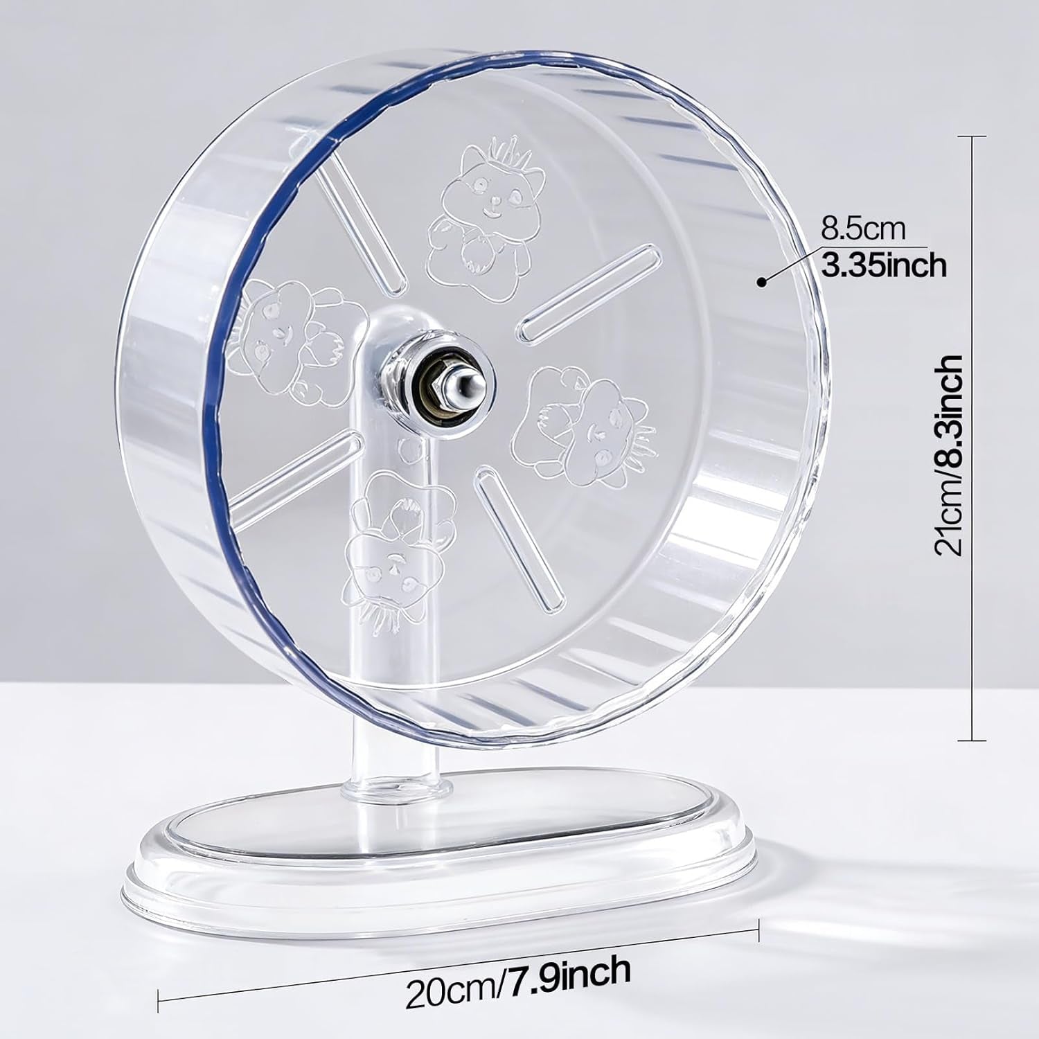 Hamster Exercise Wheel,Super-Silent Small Animals Exercise Wheels,Quiet Hamster Running Wheels with Adjustable Stand for Hamsters, Gerbils, Rats, or Other Small Pets (Transparent, 8.3 Inch)