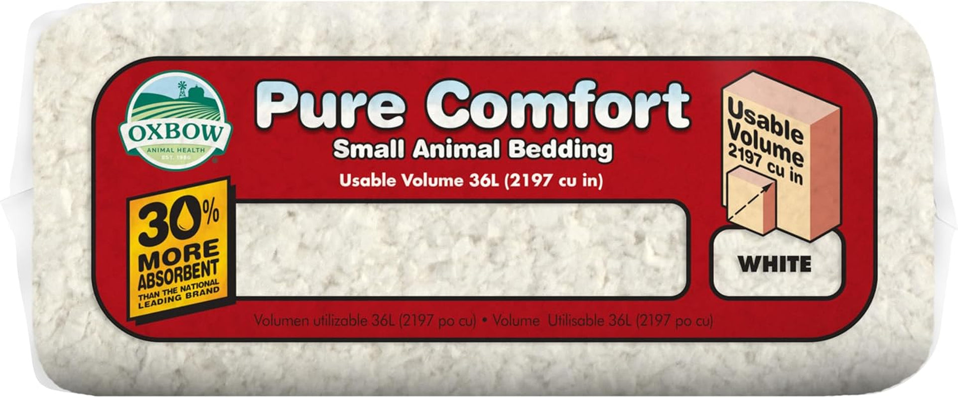 Pure Comfort Small Animal Bedding, Odor & Moisture Absorbent Litter for Bunny Litter Box, Low Dust Bedding for Guinea Pig Cage, White Paper, 36 Liter Bag