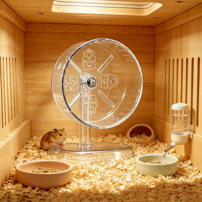 Hamster Exercise Wheel,Super-Silent Small Animals Exercise Wheels,Quiet Hamster Running Wheels with Adjustable Stand for Hamsters, Gerbils, Rats, or Other Small Pets (Transparent, 8.3 Inch)